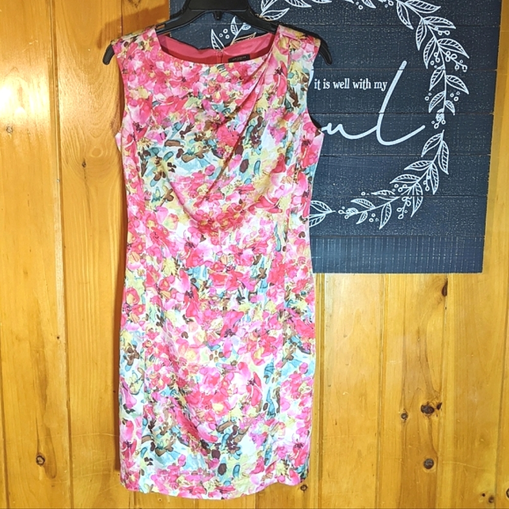 Ann Taylor Floral Sleeveless Shift Dress sz 0/2 XS Pink Salmon Teal Multicolor